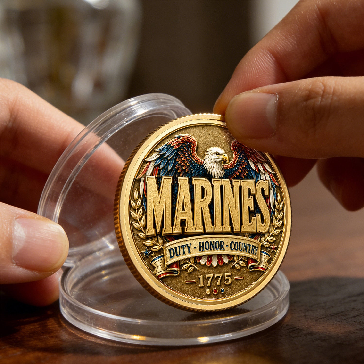 Personalized Marine Service Rank Name 3D Challenge Coin