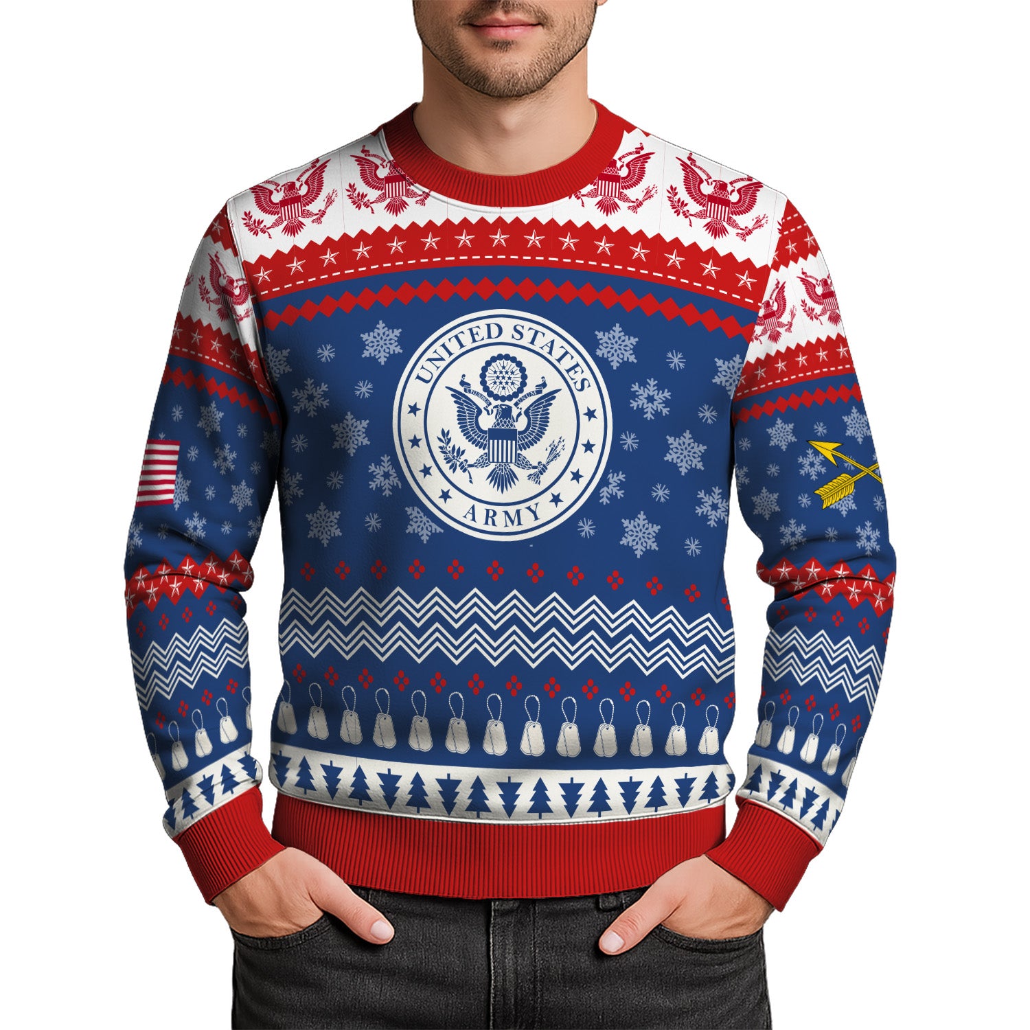 Custom Ranks US Army Ugly Christmas Sweater for Women Men KRUST04