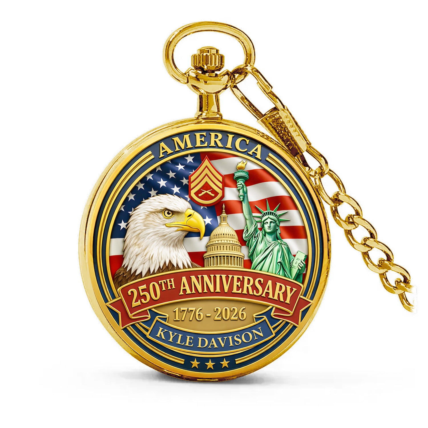USMC Pocket Watch Custom Text Military Gift