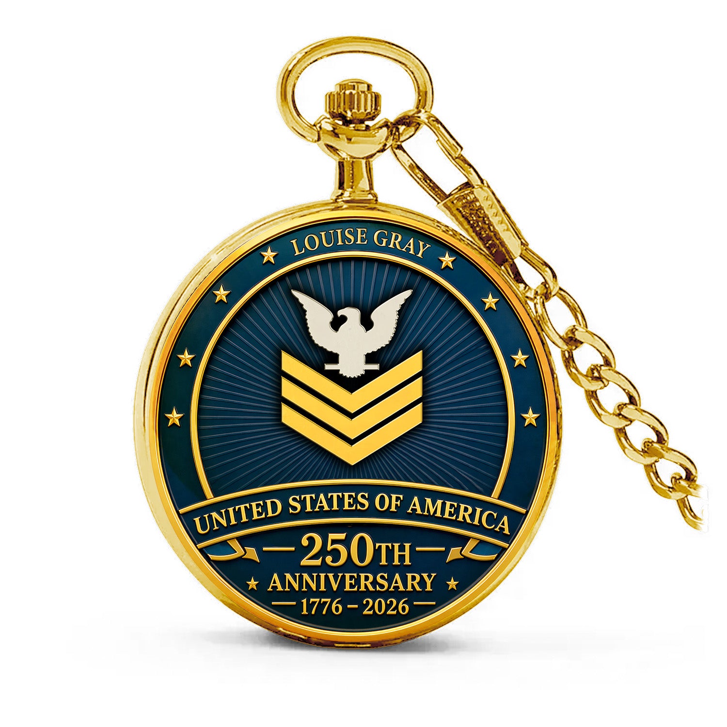 Custom Rank US Navy Pocket Watch Veteran Appreciation Gift