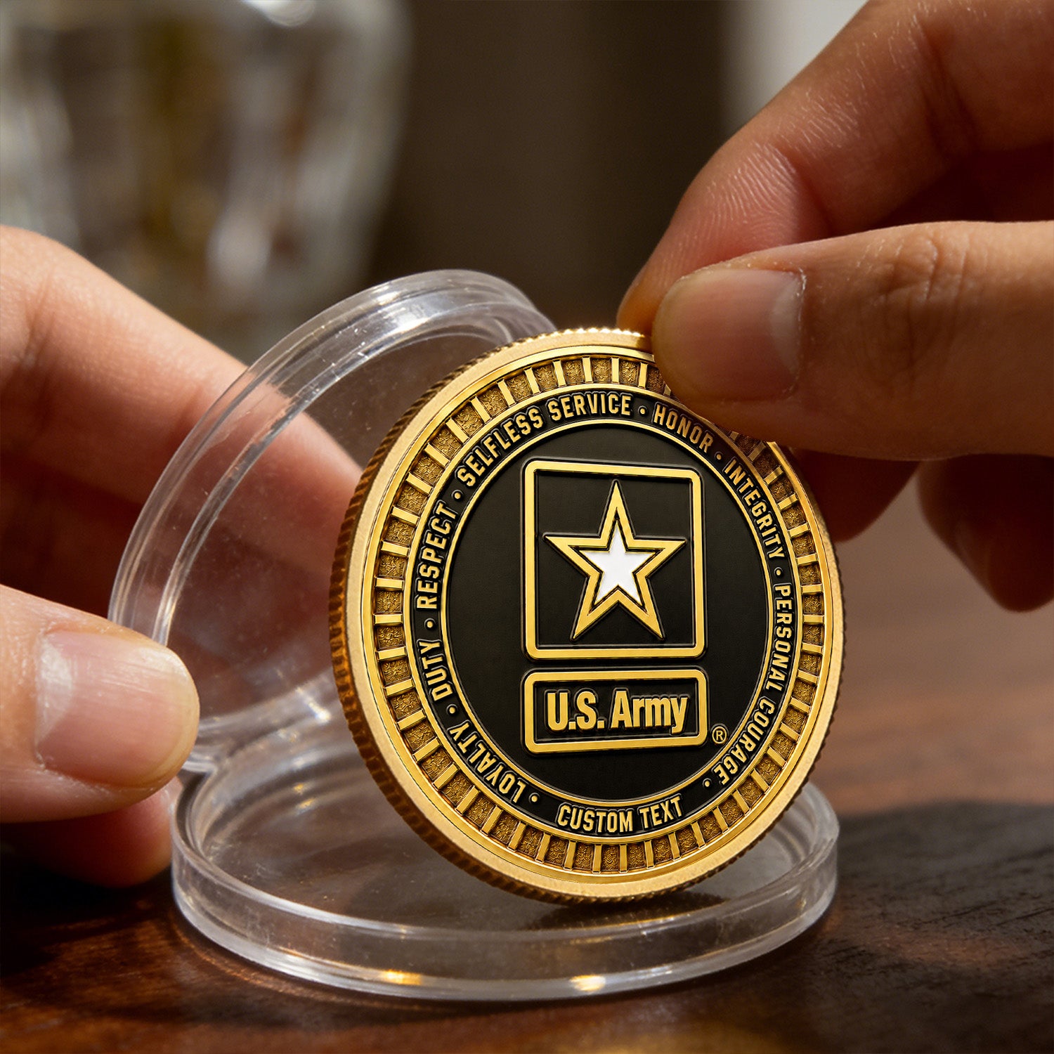 Custom Army NCO Rank Text 3D Challenge Coin Keepsake