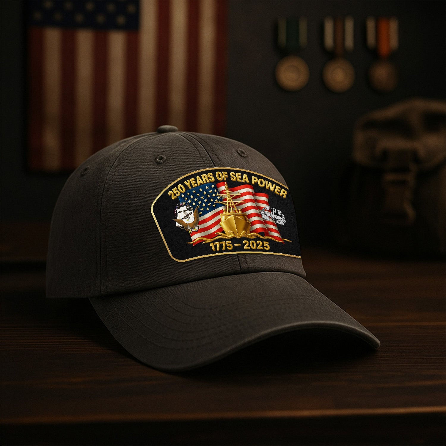 Custom Ranks US Navy Premium Washed Denim Cap DC023