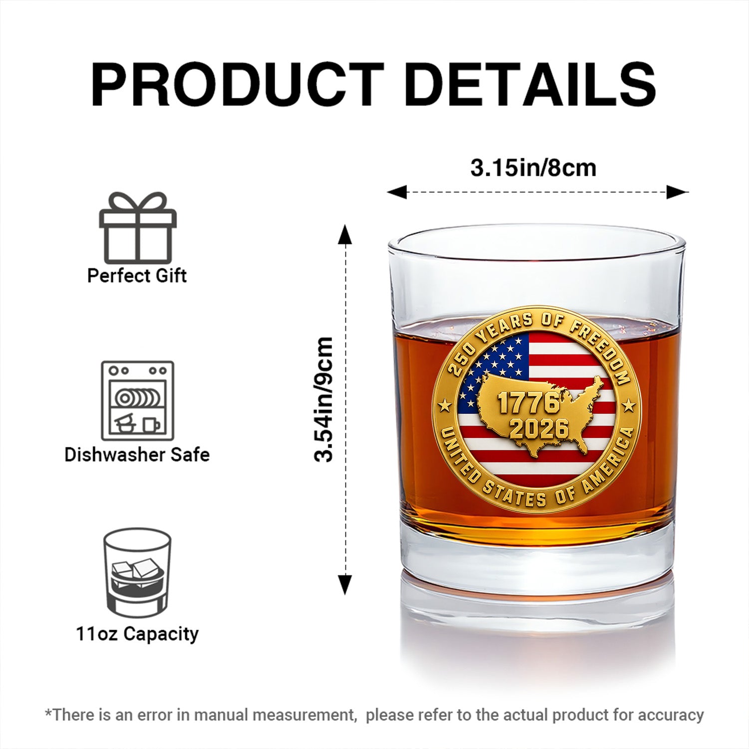 USA 250 Years Commemorative Bourbon Glass Gift