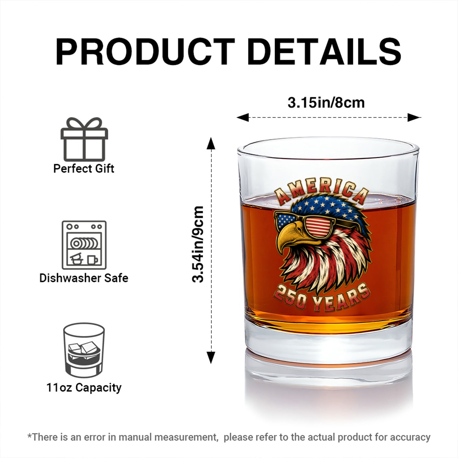 America 250th Anniversary Bourbon Glass Patriotic Gift
