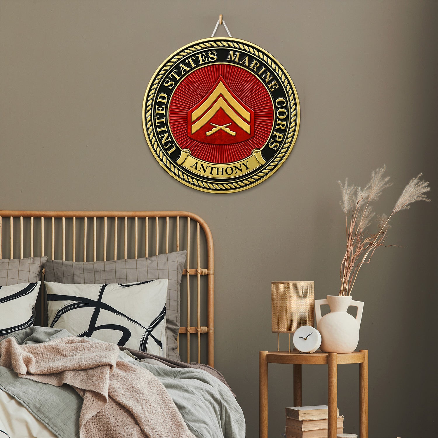 Personalized MARlNE Corps Wooden Sign – Custom Rank & Name Military Wall Art