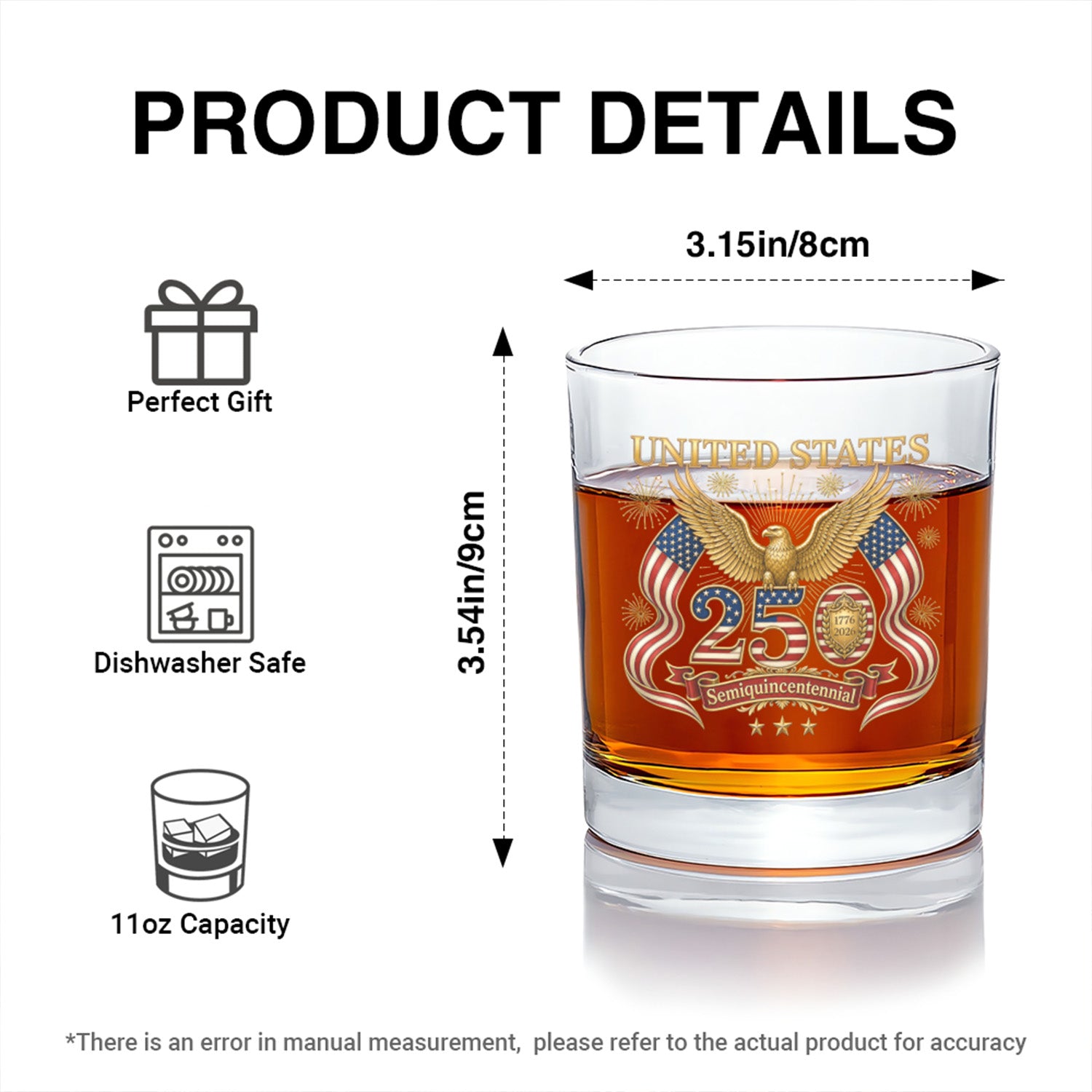USA 250 Years Liberty Whiskey Glass Gift