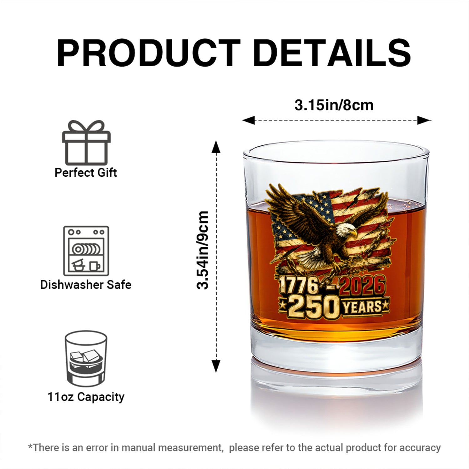 America 250 Whiskey Glass 1776-2026 Gift