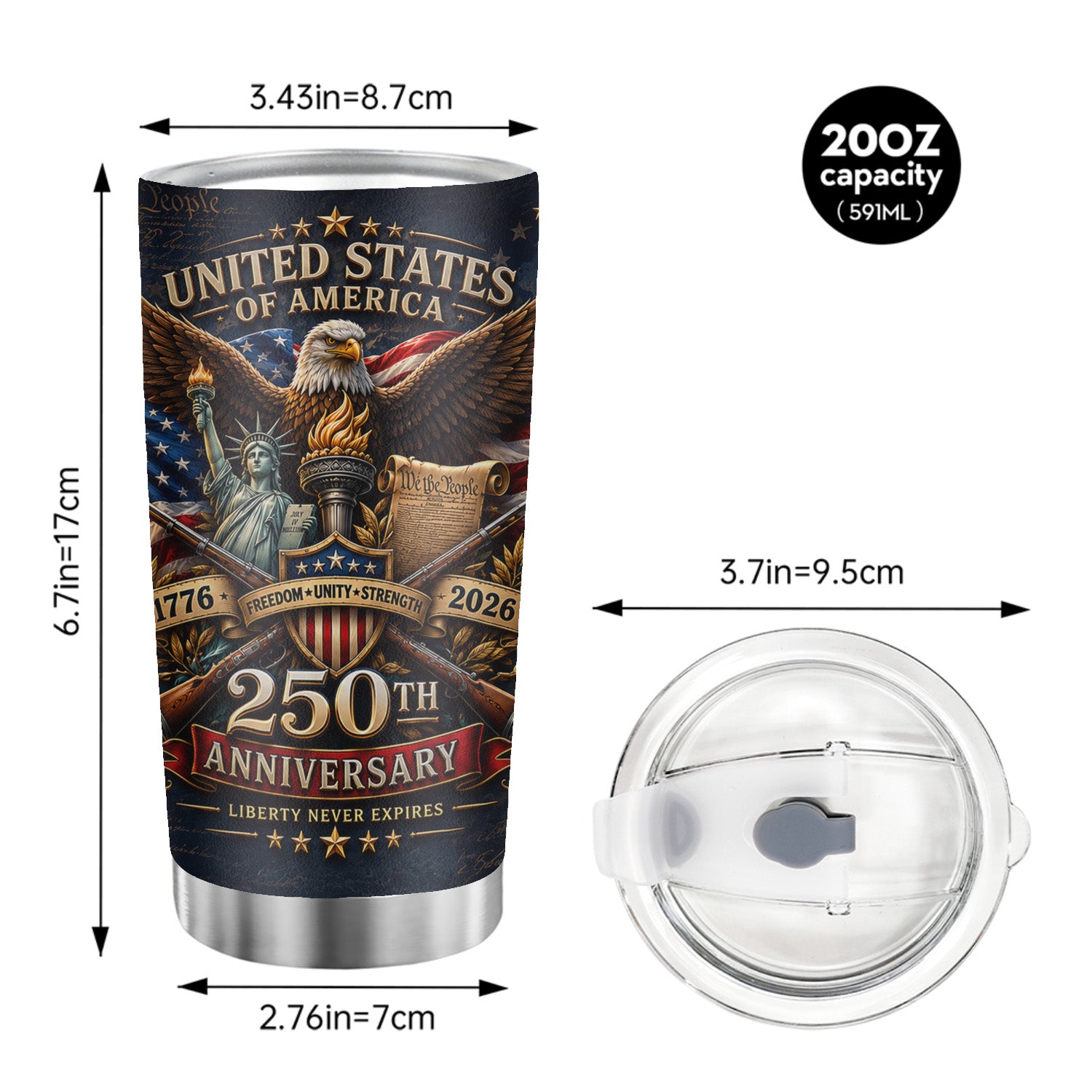America 250 Celebration Tumbler 20oz Freedom Keepsake