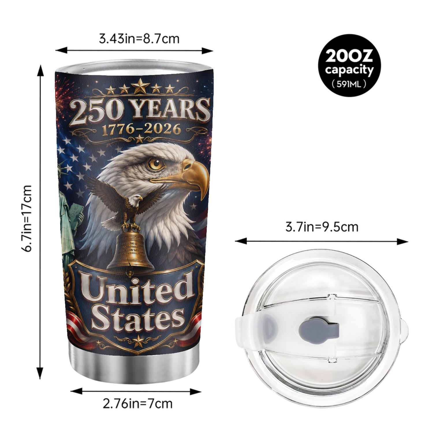American Flag Tumbler 20oz USA 250 Anniversary