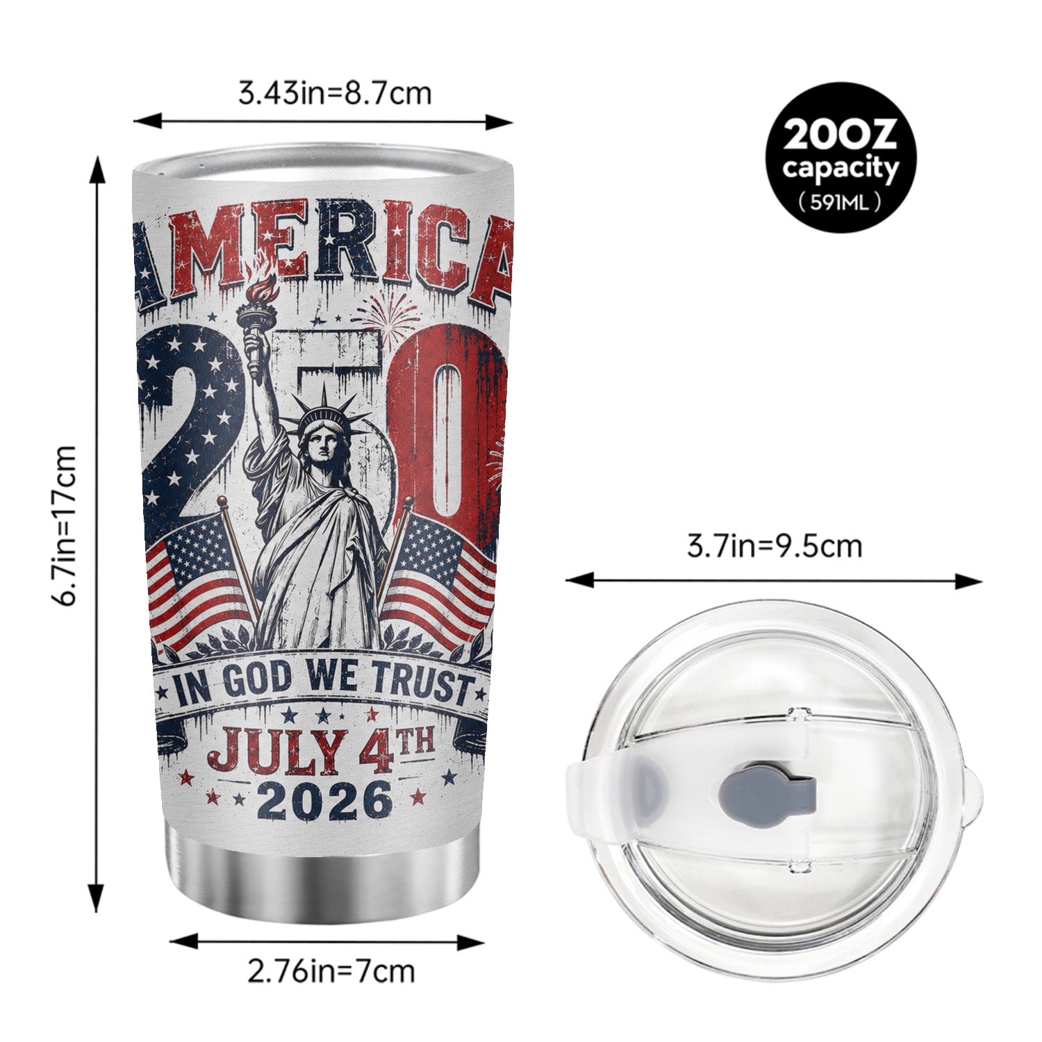 USA 250 Heritage Tumbler 20oz Patriotic Freedom Gift
