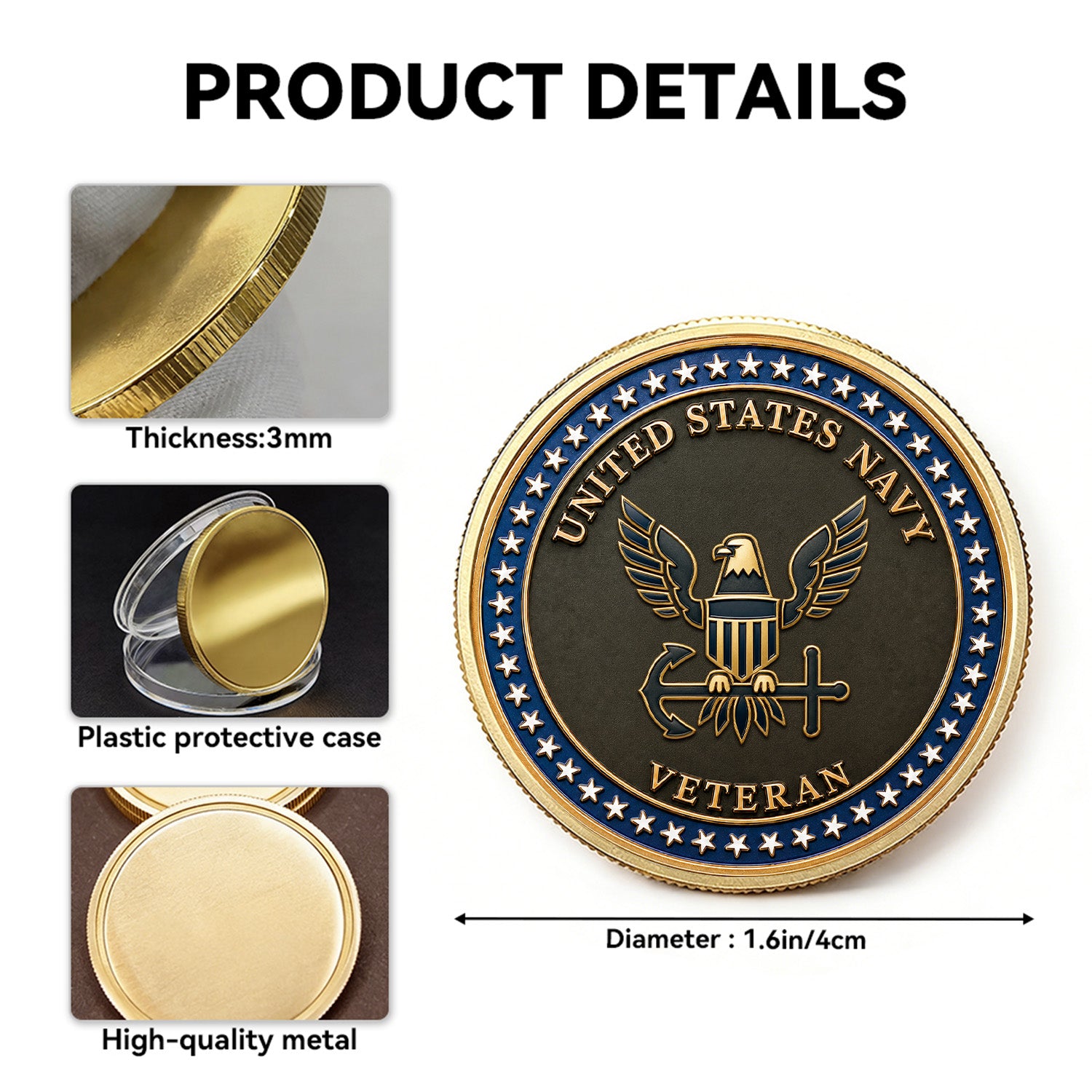 Personalized US Navy Duty Rank 3D Challenge Coin Tribute