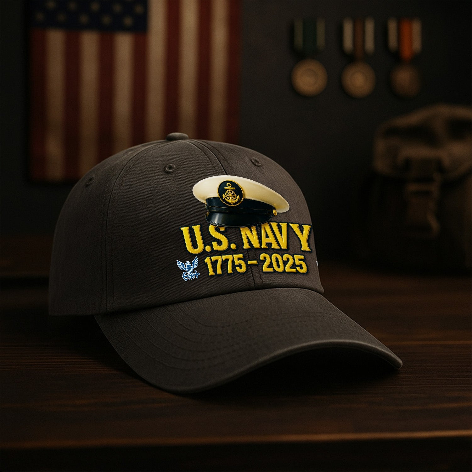 Custom Ranks US Navy Premium Washed Denim Cap DC019