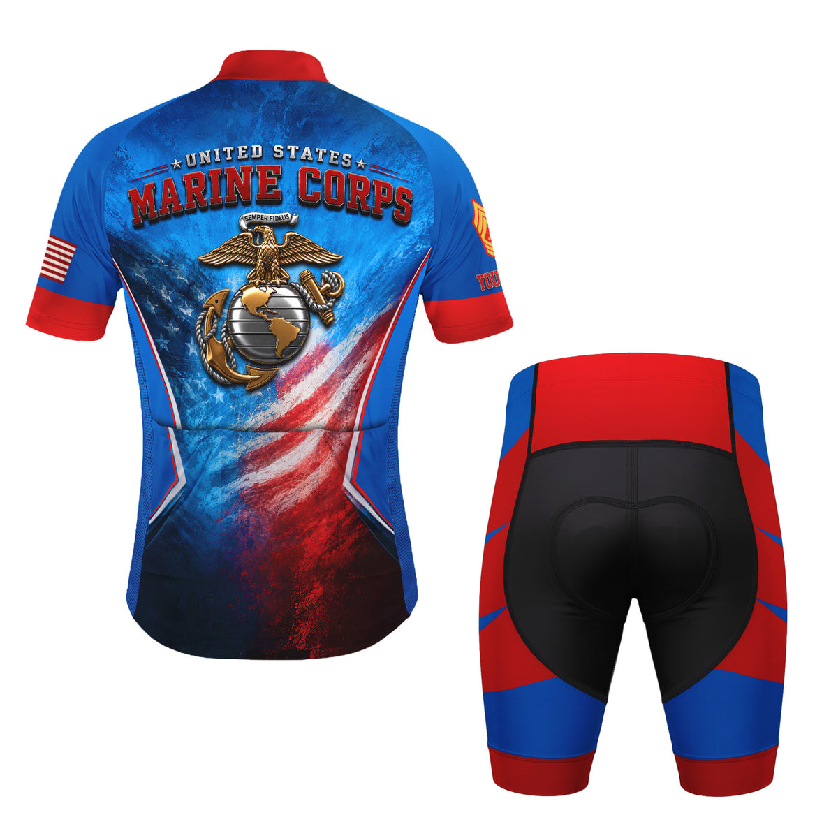 Custom Marine Corps Cycling Jersey Personalized Name & Military Rank