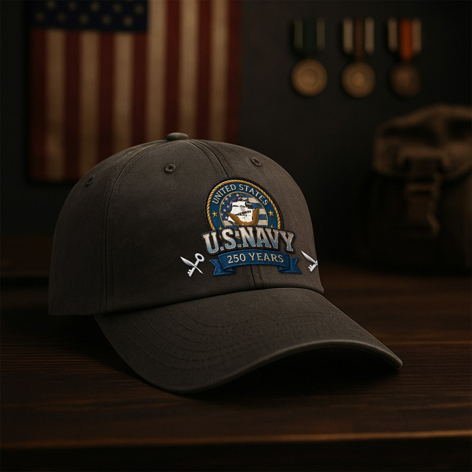 Custom Ranks US Navy Premium Washed Denim Cap DC020