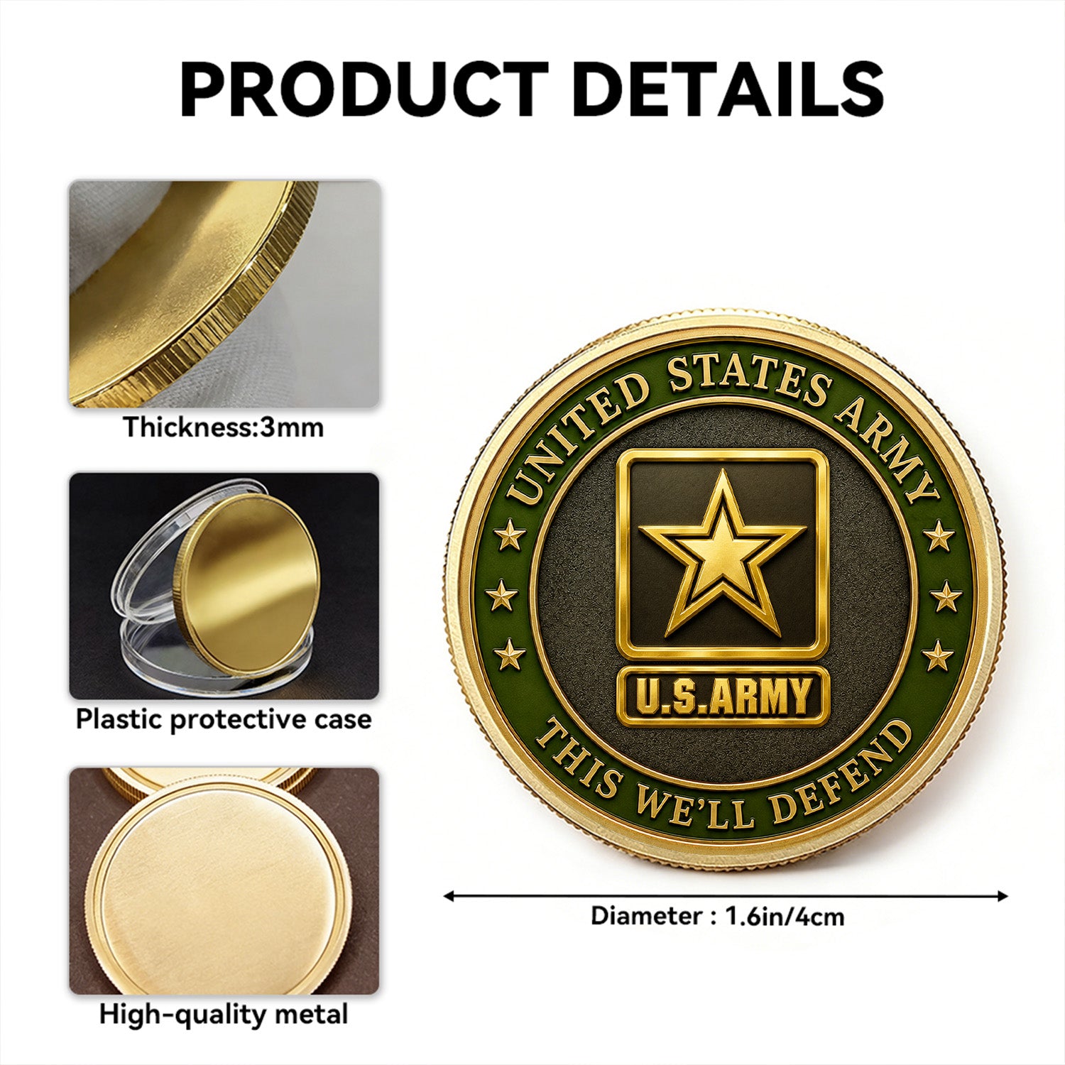 Personalized US Army Leadership Rank 3D Challenge Coin