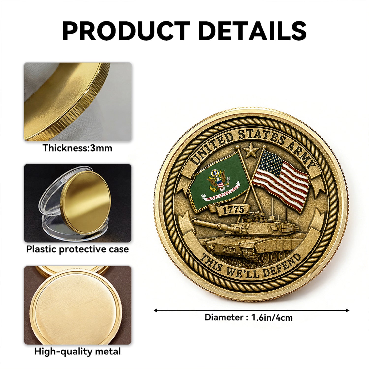 US Army Personalized Service Tribute 3D Challenge Coin