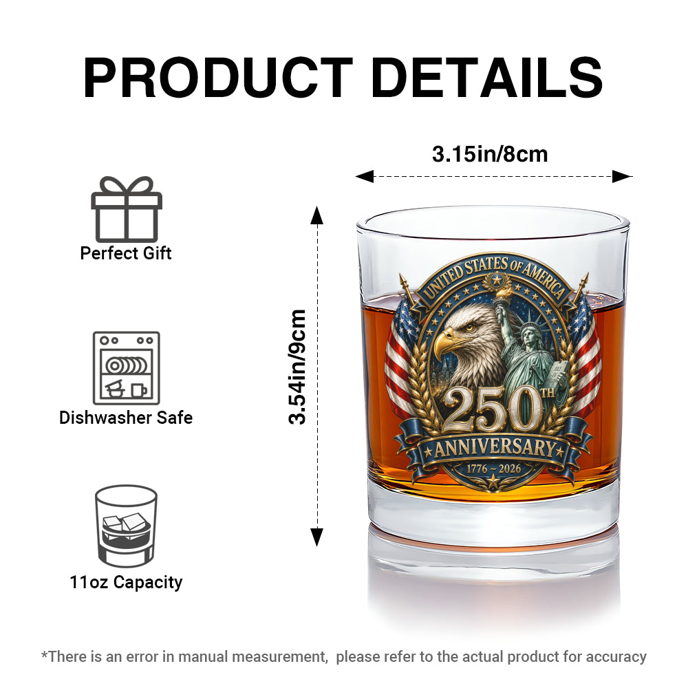 USA 250 Whiskey Glass Independence Day Keepsake