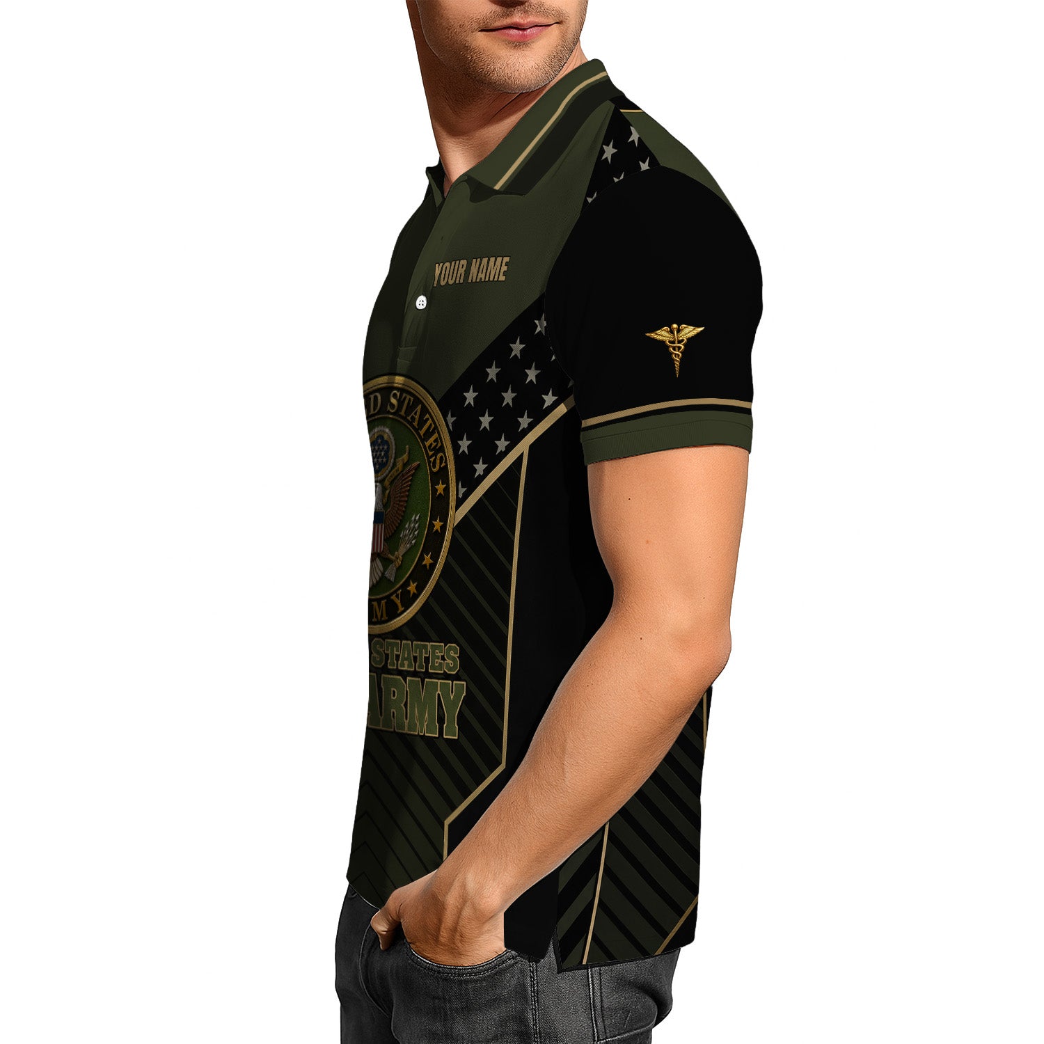 US Army Military Personalized Rank Polo Shirt Gift for Men