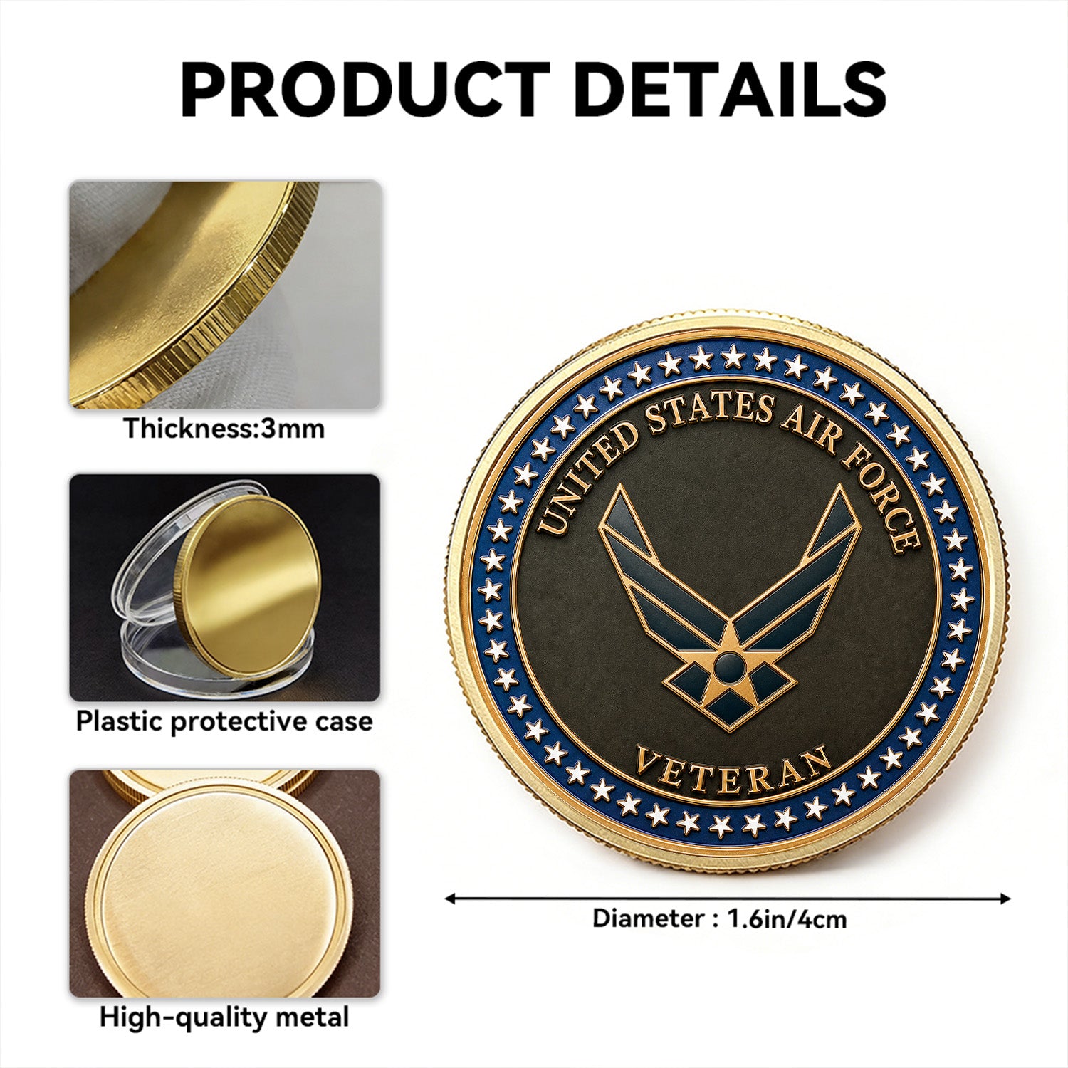 Air Force Veteran Personalized Rank 3D Challenge Coin Keepsake