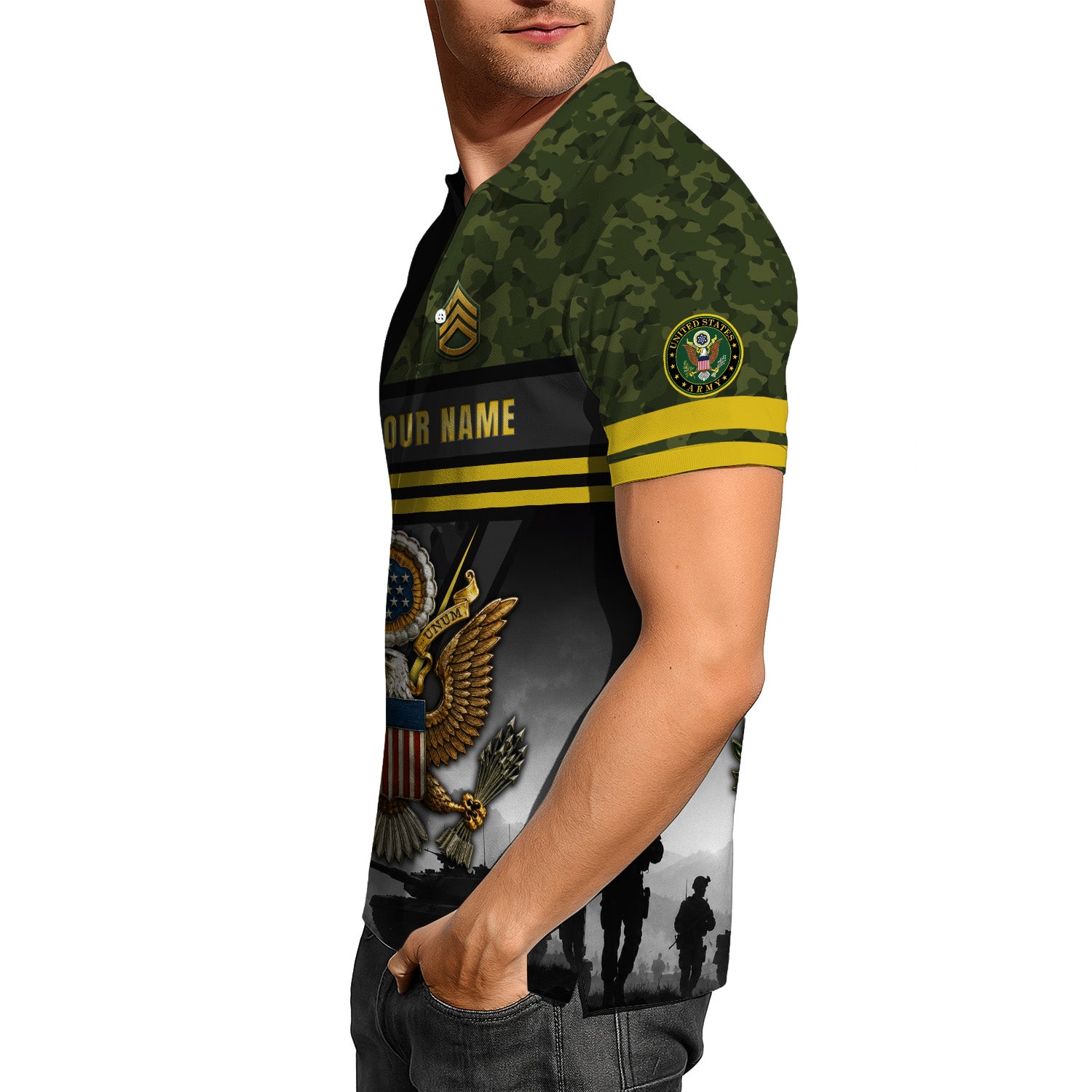 Custom Army Name and Rank 3D Polo Shirt for Veterans
