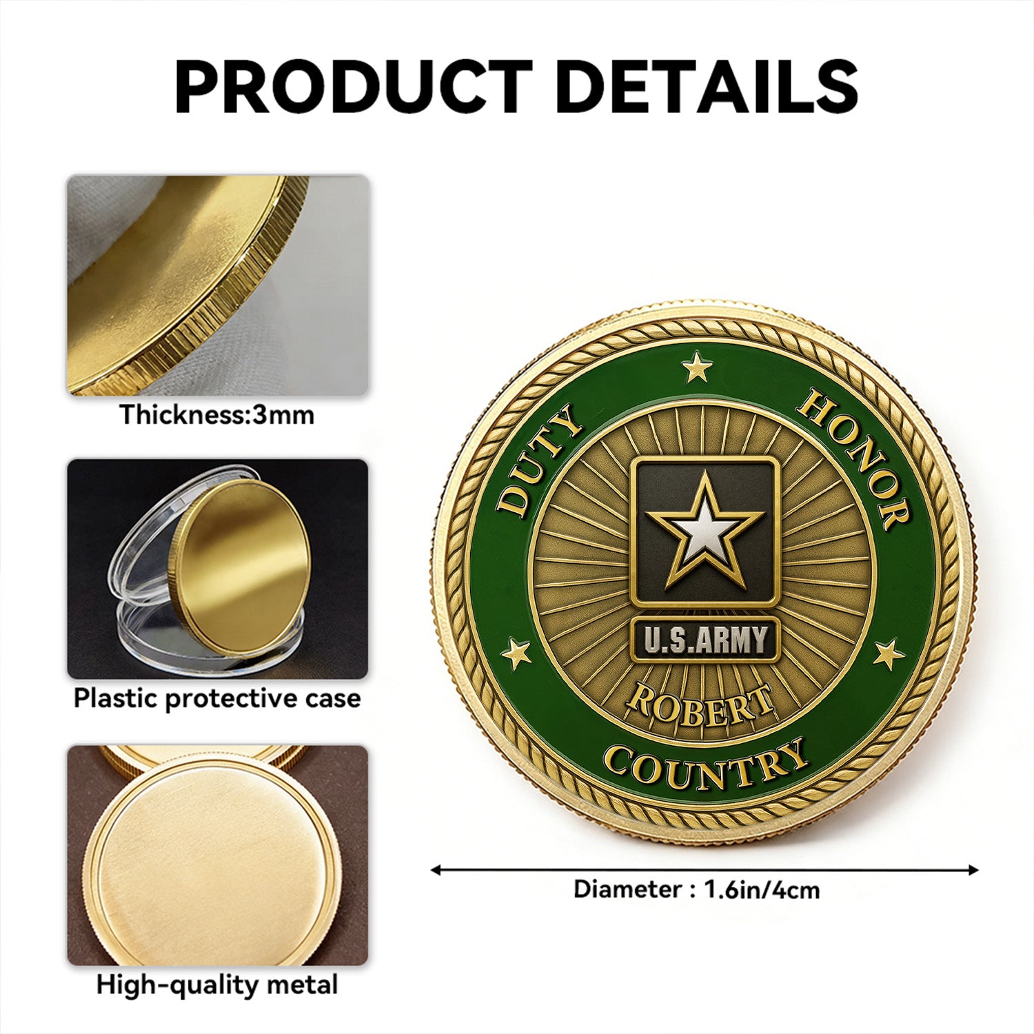 Personalized Challenge Coin US Army Rank Name Gift