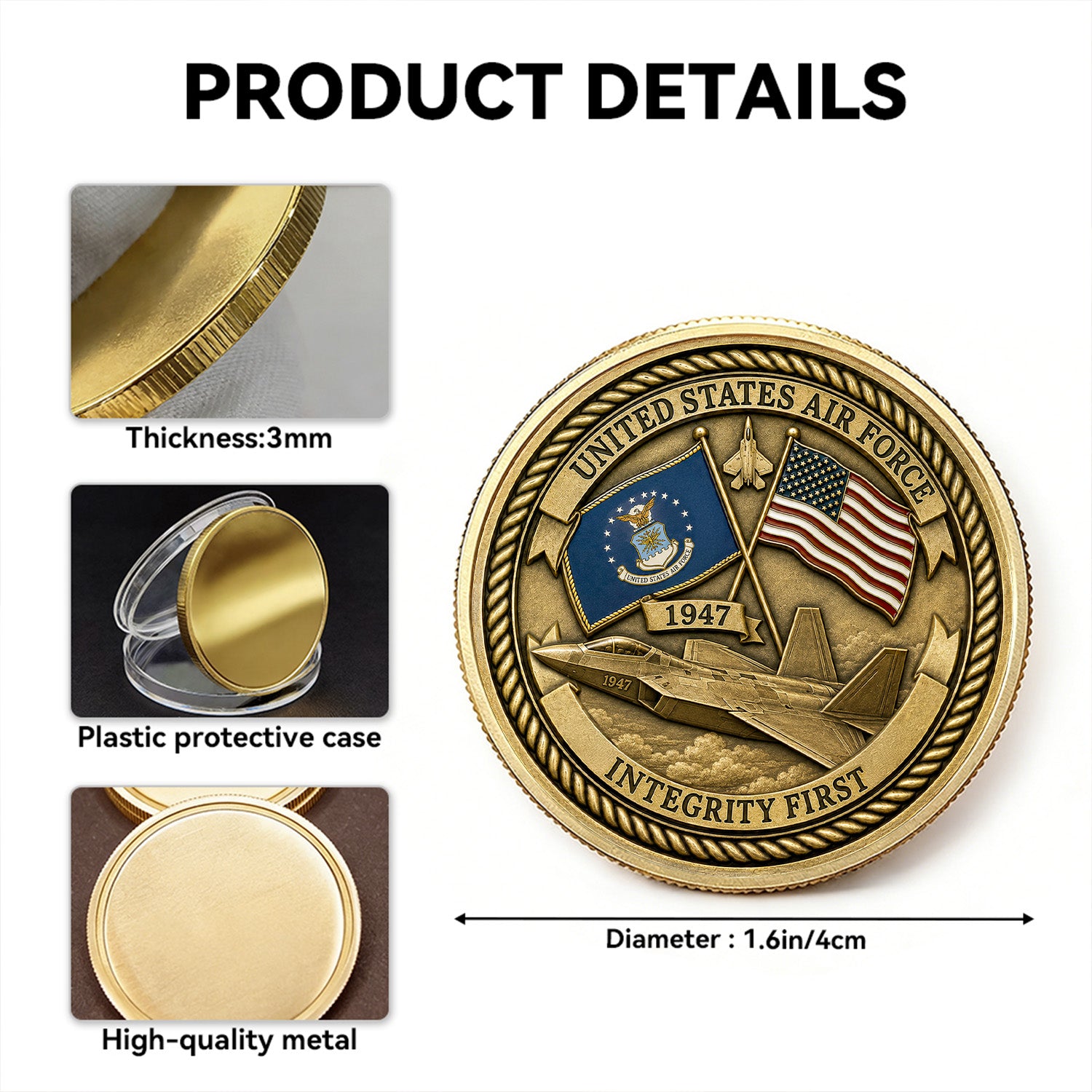 USAF Personalized Promotion Rank 3D Challenge Coin Gift