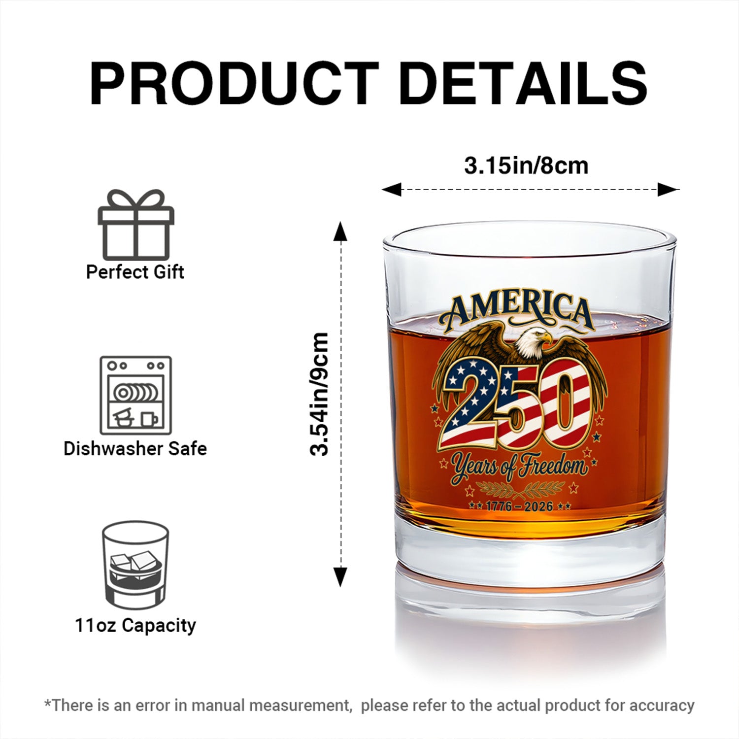 American Eagle Whiskey Glass USA 250th Anniversary