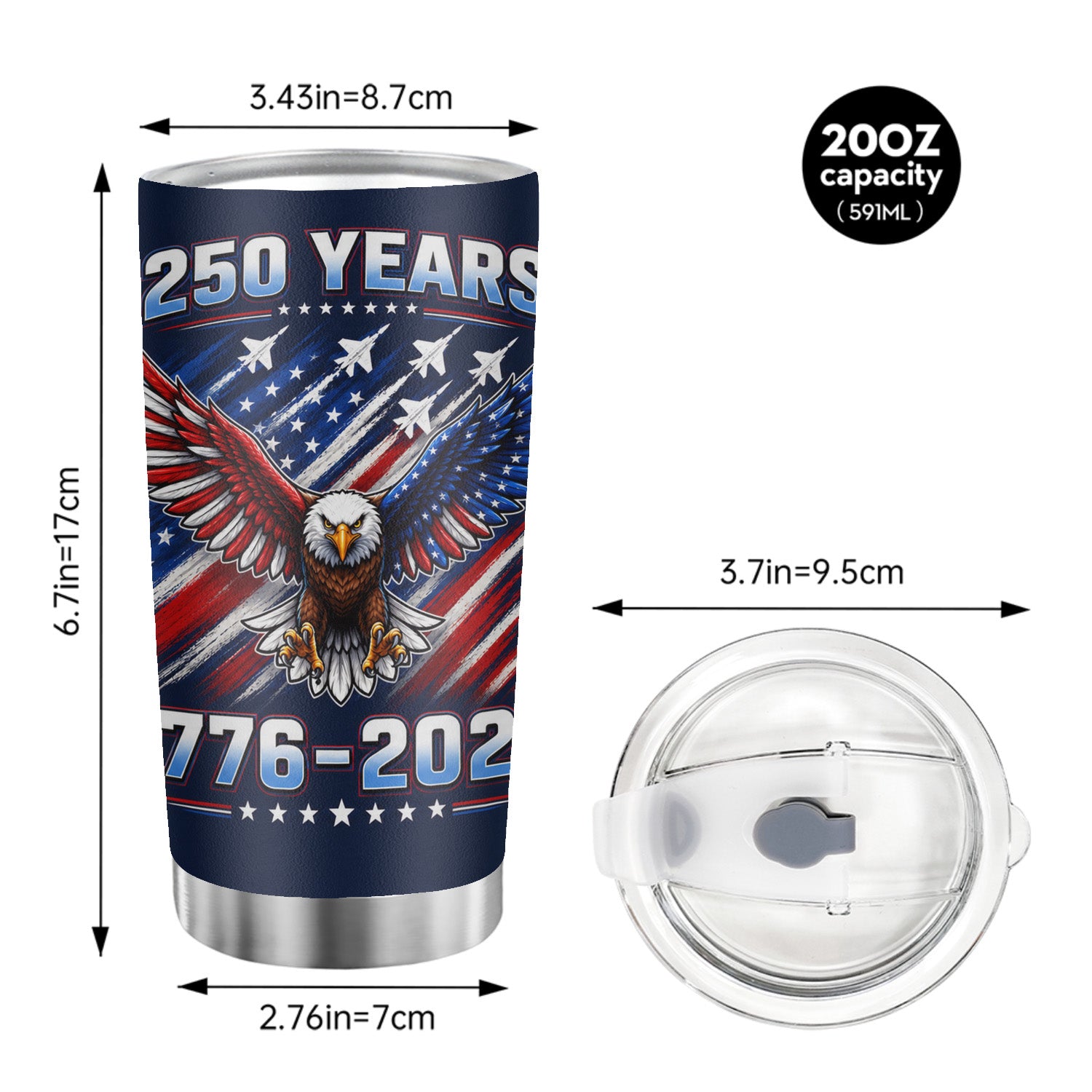America 250th Birthday Tumbler 20oz American Pride Gift