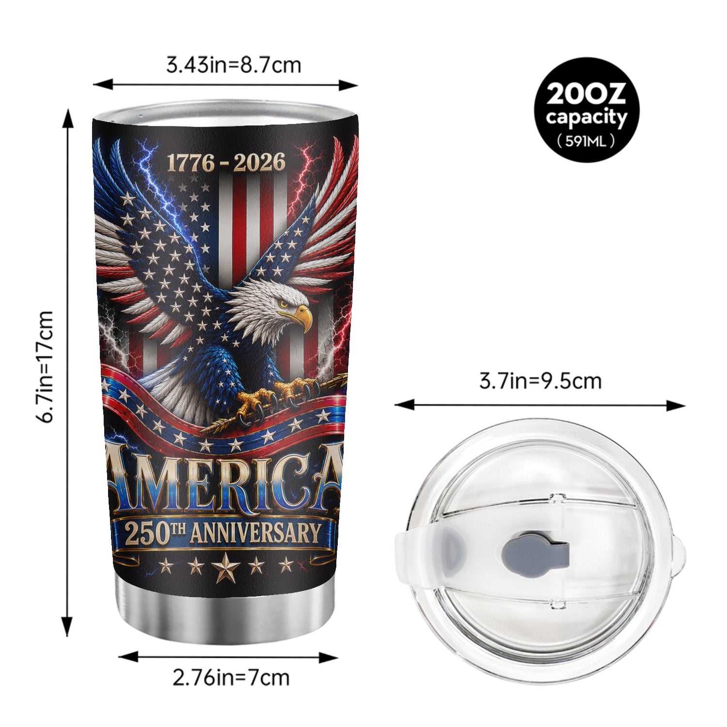 USA 1776-2026 Patriotic Tumbler 20oz Freedom Keepsake