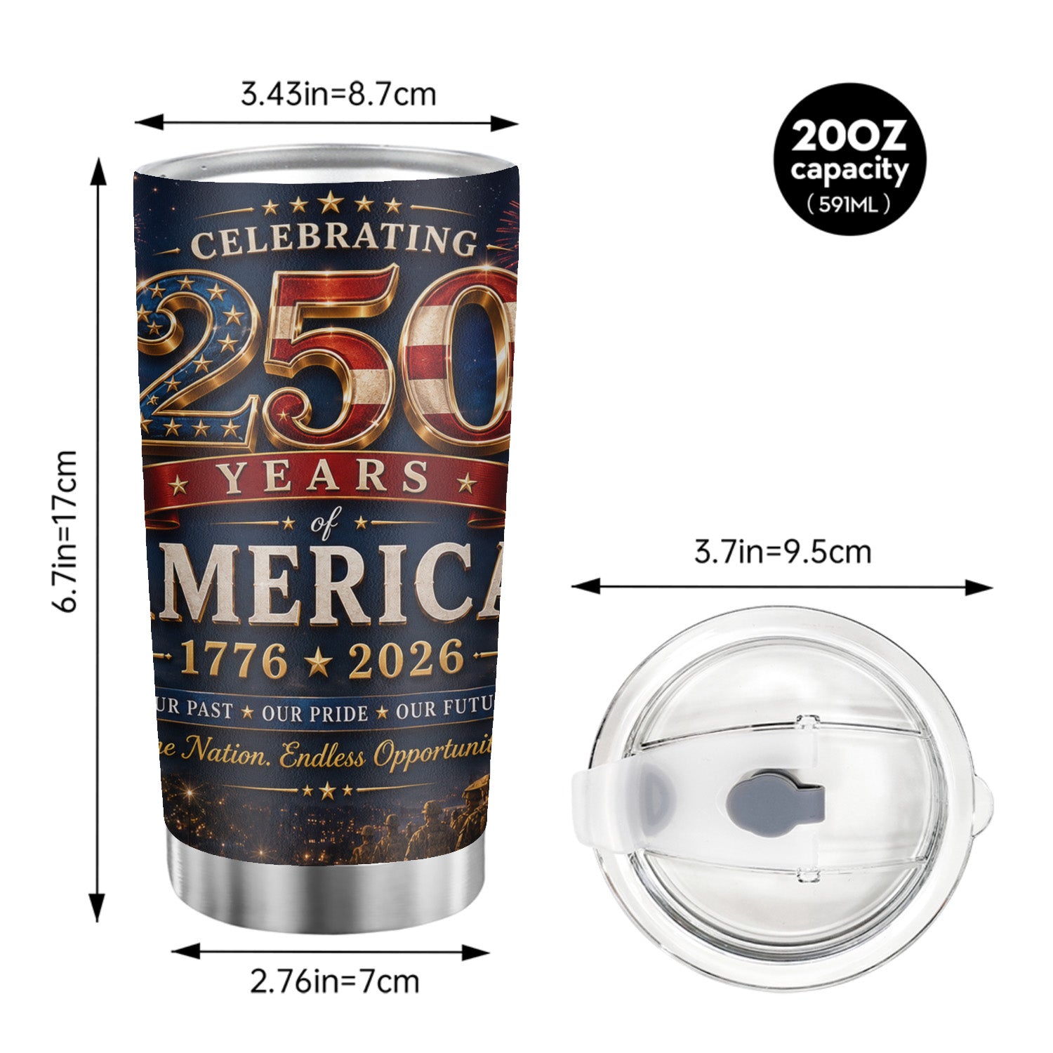 America 1776-2026 Tumbler 20oz Freedom Celebration