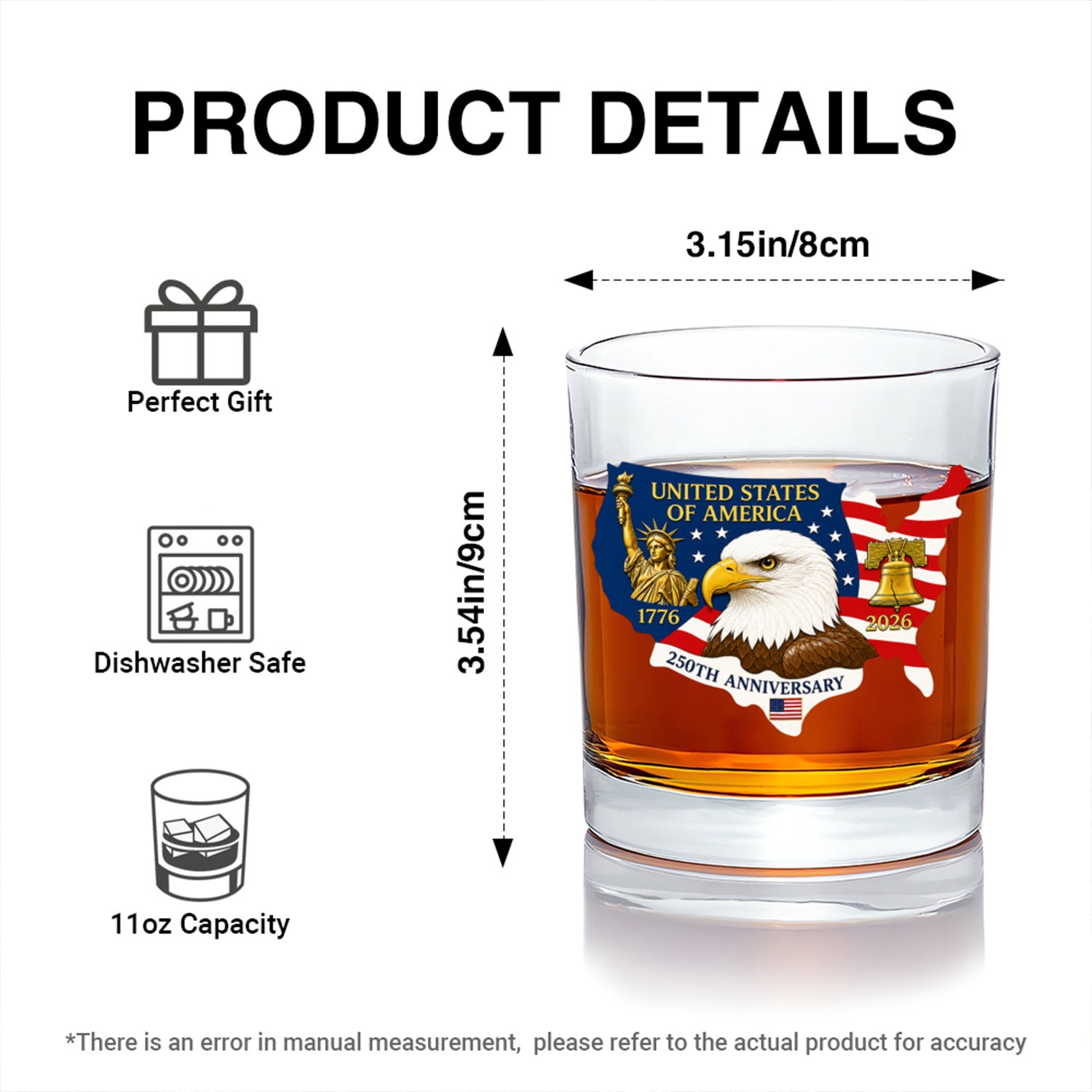 USA Independence 250th Anniversary Whiskey Glass