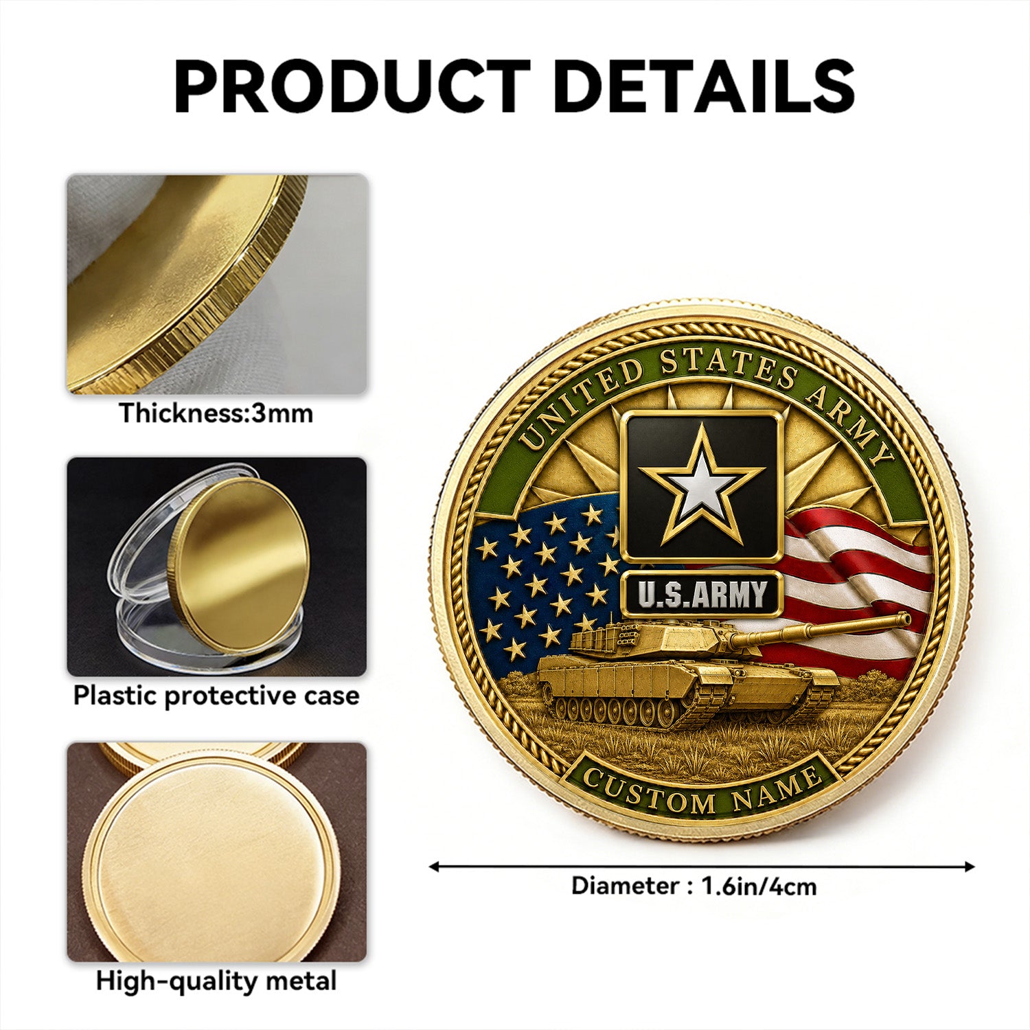 US Army Personalized Duty Honor 3D Challenge Coin