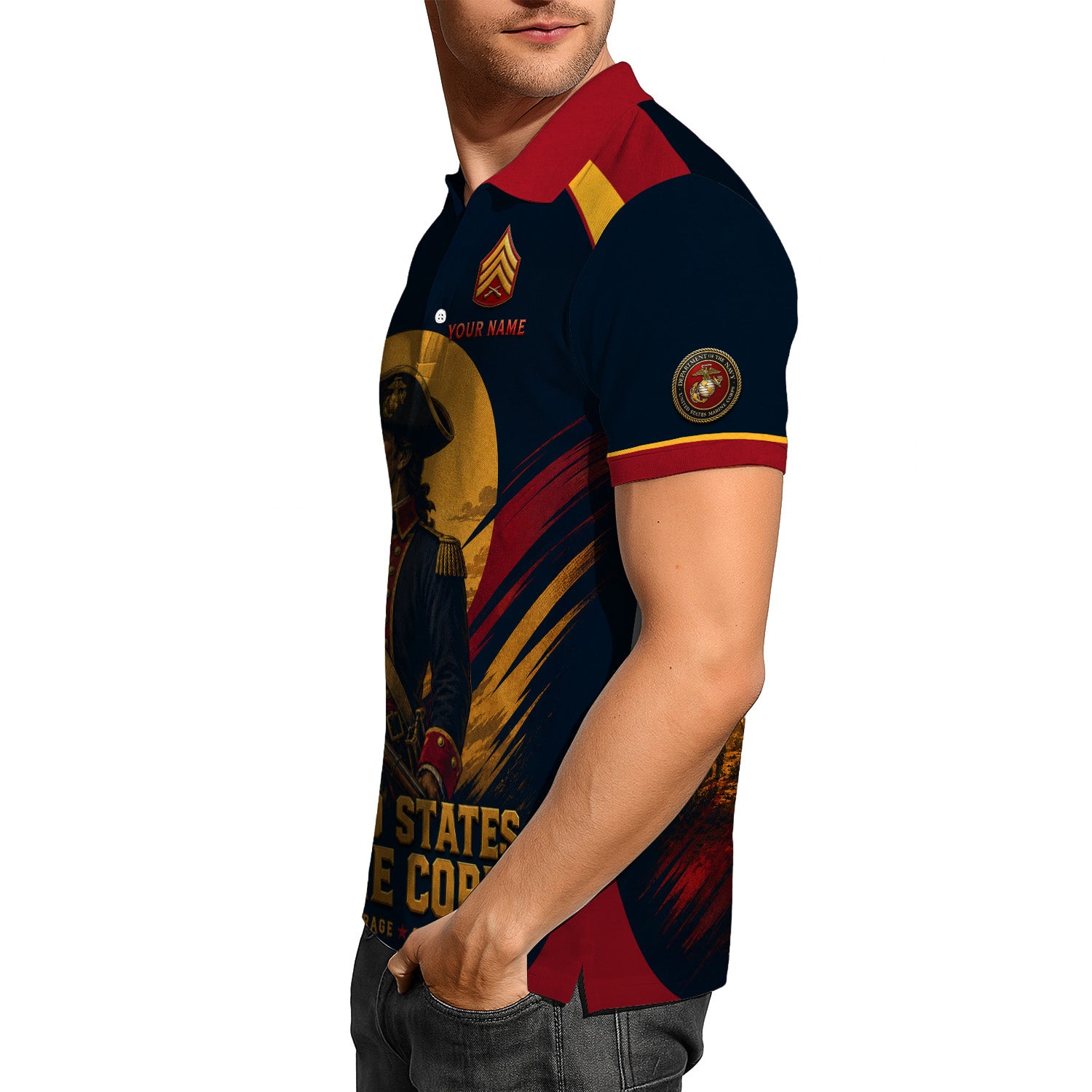 Custom USMC Veteran 3D Polo Shirt with Name and Rank
