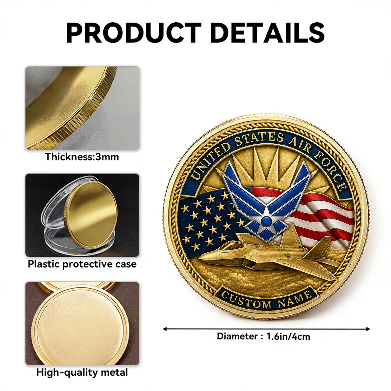 US Air Force Retirement Rank Name 3D Challenge Coin Gift