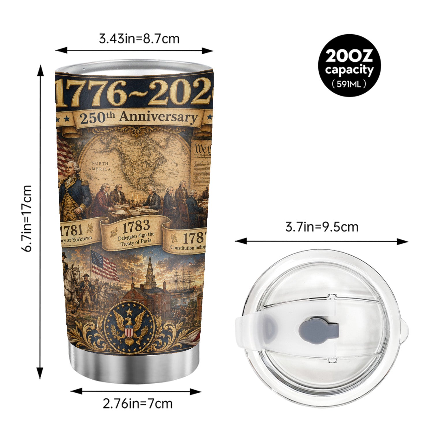 America 250 Eagle Flag Tumbler 20oz Patriotic Gift