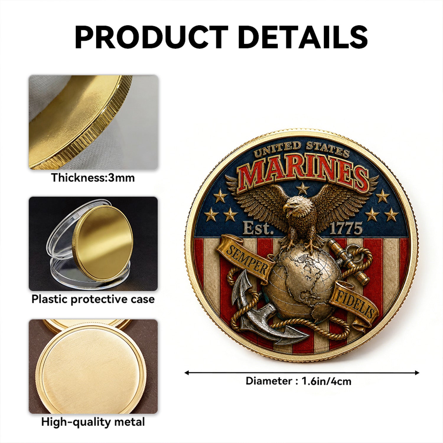 US Marine Corps Personalized Rank Name 3D Challenge Coin Gift