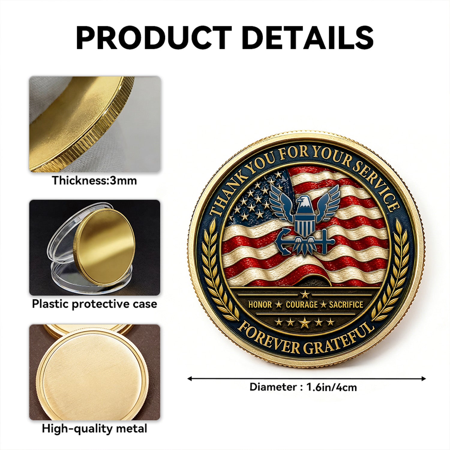 Personalized Navy Coin Custom Photo Rank Name Gift