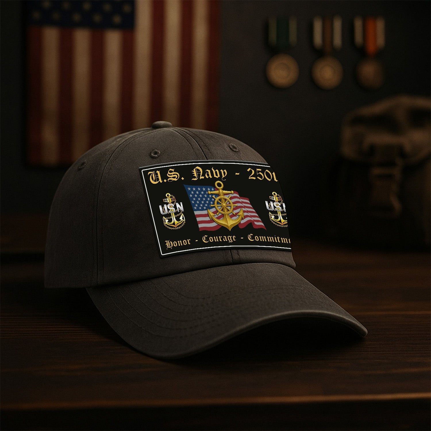 Custom Ranks US Navy Premium Washed Denim Cap DC018