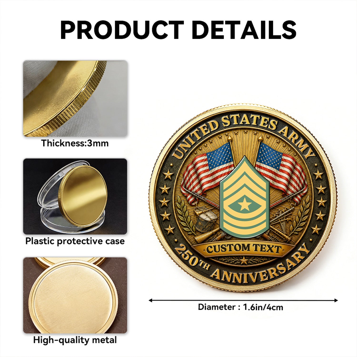 Personalized U.S. Army 250th Anniversary Soldier Challenge Coin