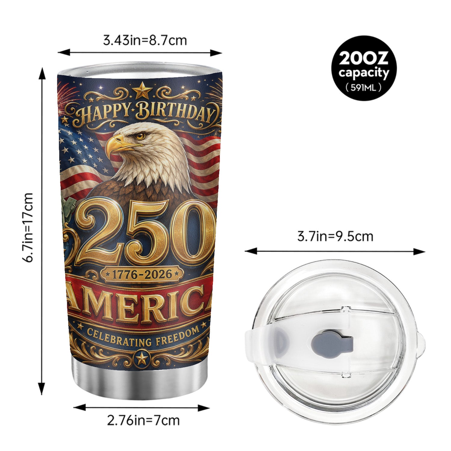 America 250 Patriotic Tumbler 20oz Freedom Edition