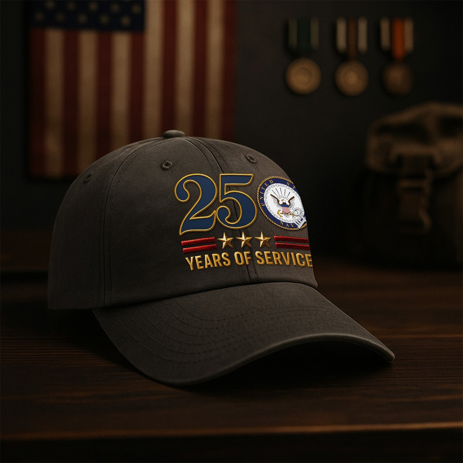 Custom Ranks US Navy Premium Washed Denim Cap DC022