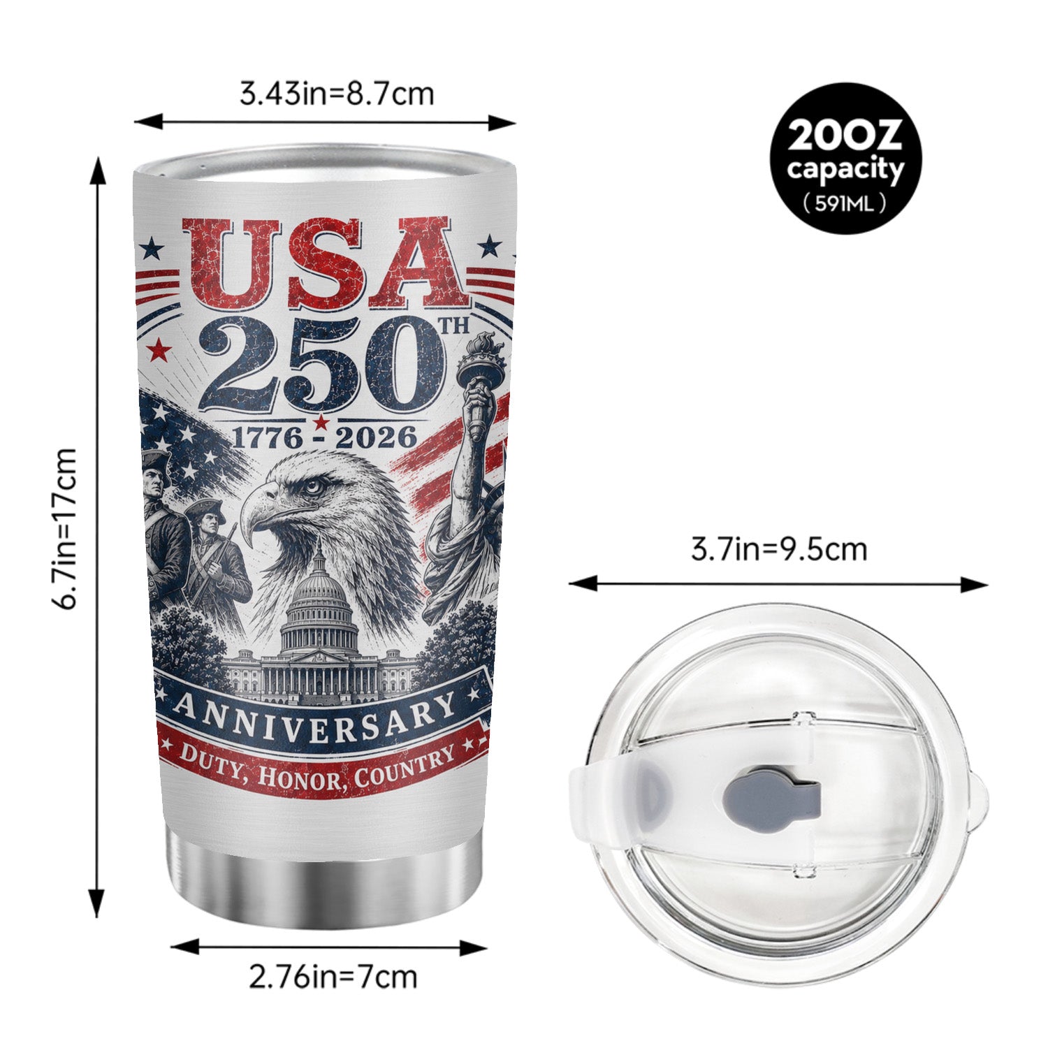 USA Freedom 250 Years Tumbler 20oz American Heritage