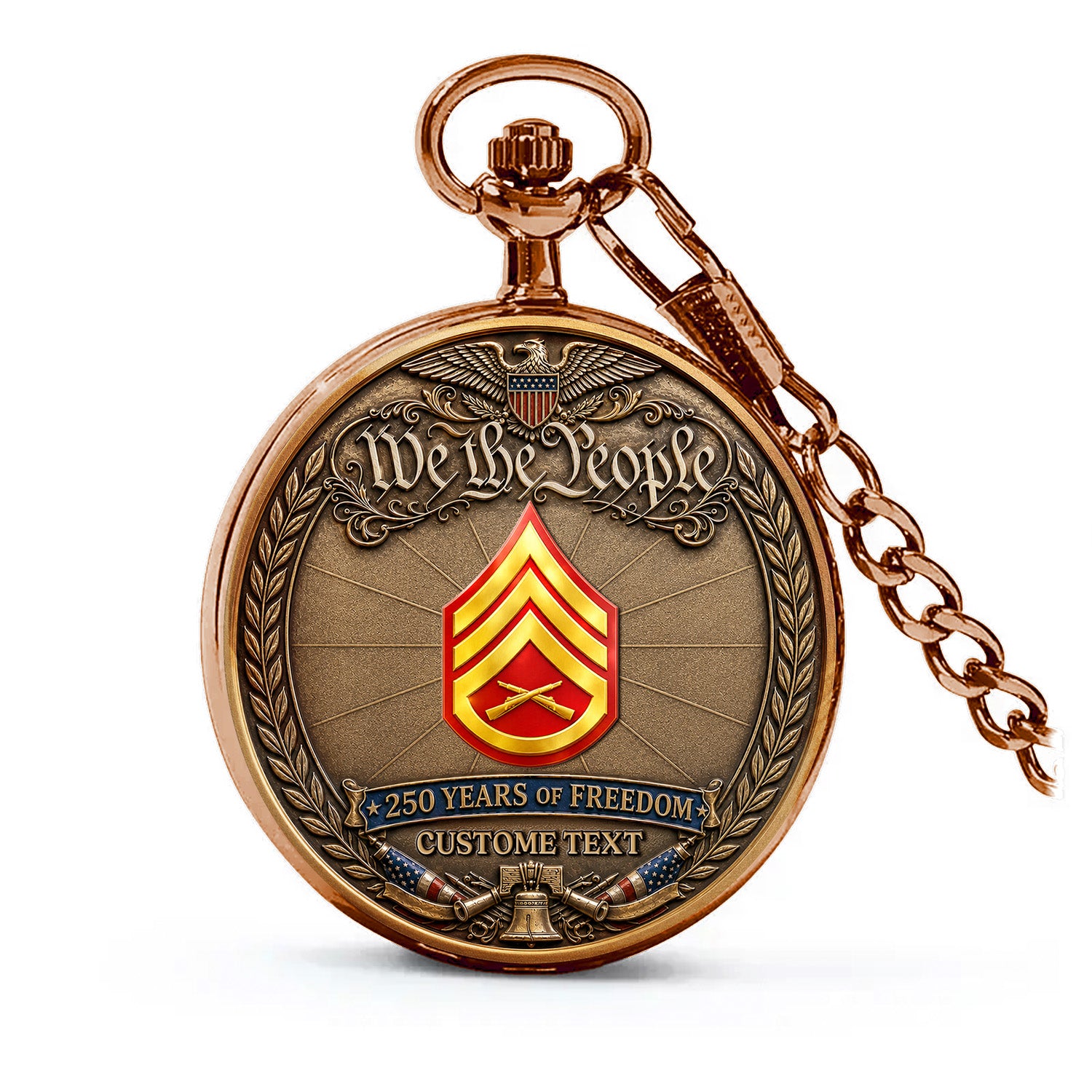 USMC 250 Years Pocket Watch Custom Name Rank Veteran Gift