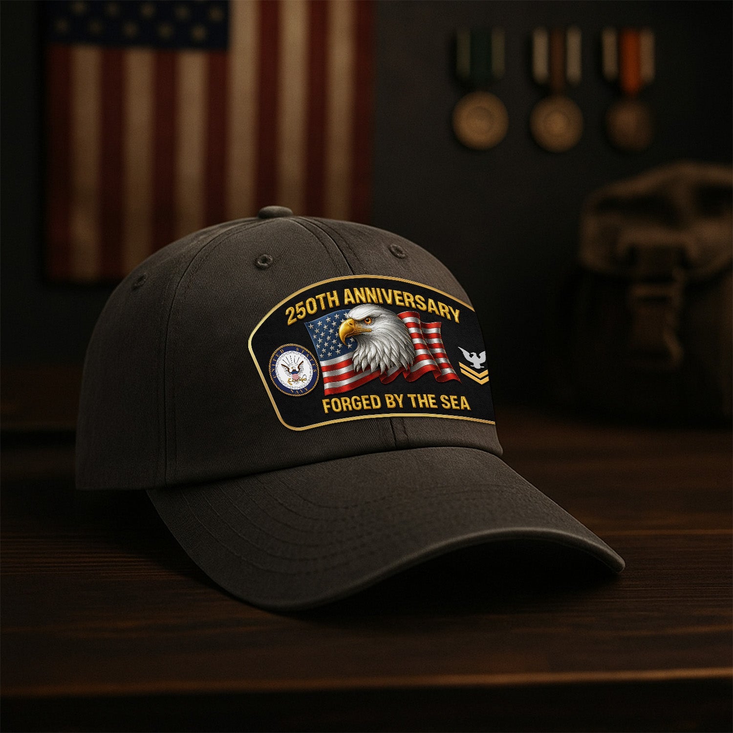 Custom Ranks US Navy Premium Washed Denim Cap DC021