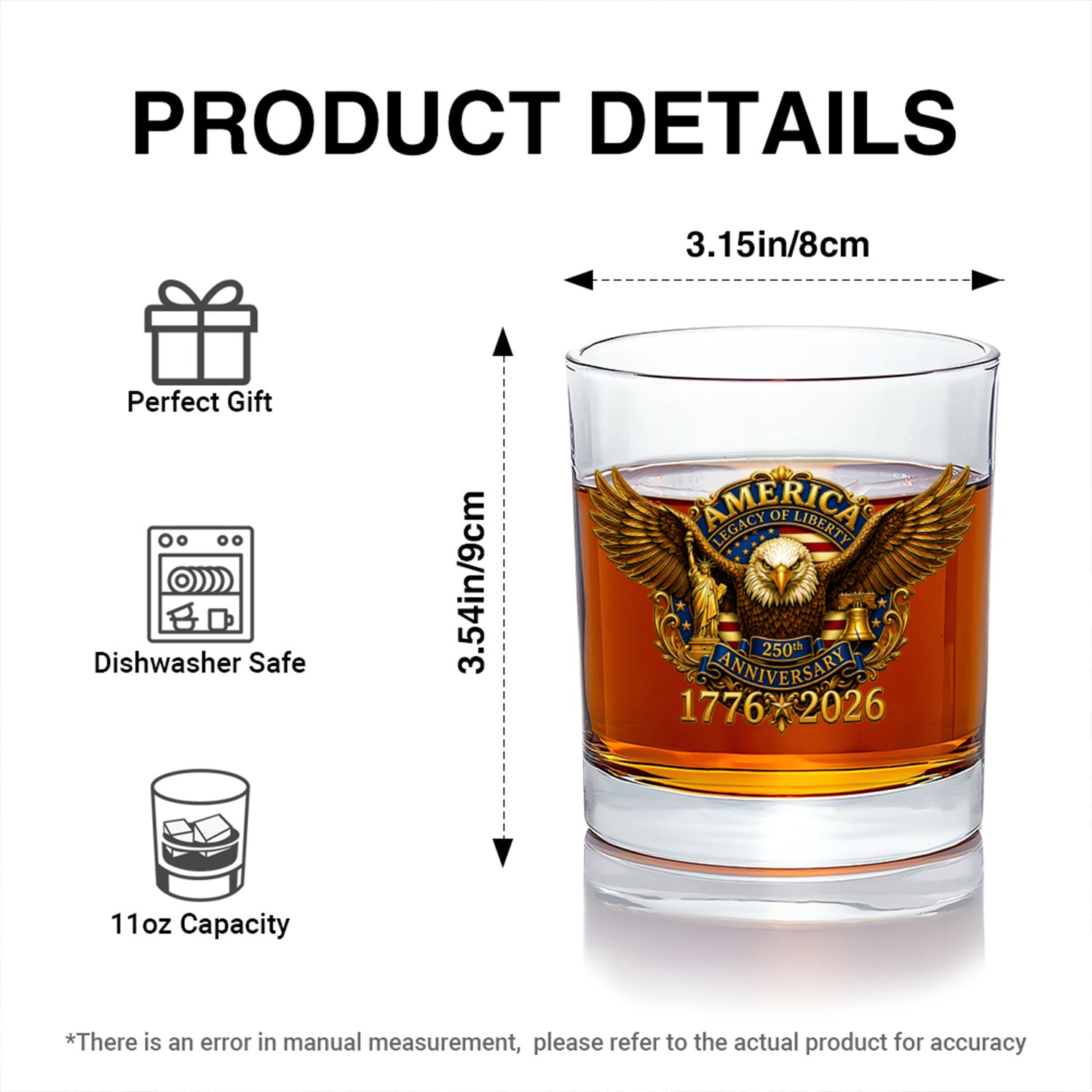 USA 250th Anniversary Whiskey Glass Patriotic