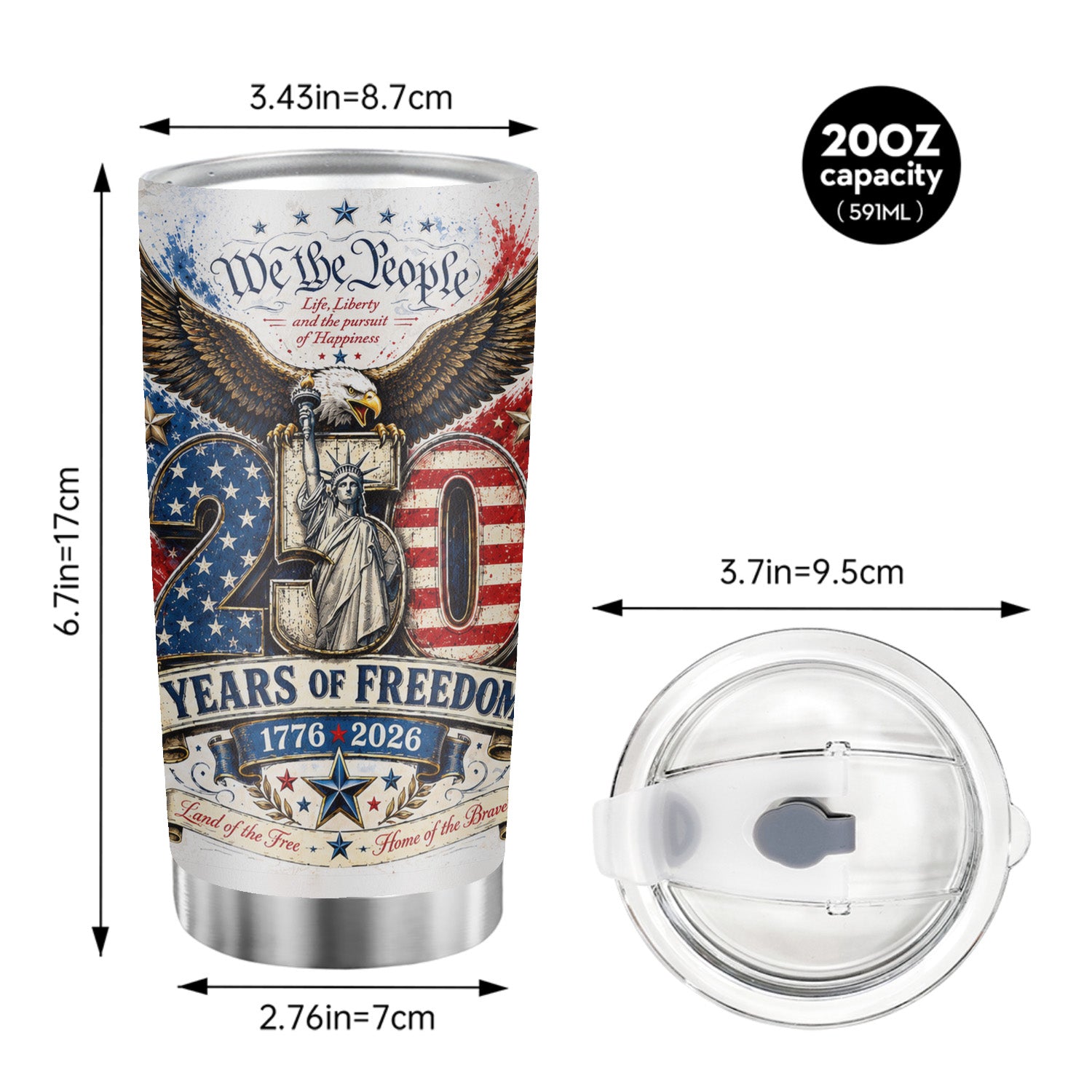Patriotic Eagle Tumbler 20oz USA 250th Birthday Gift