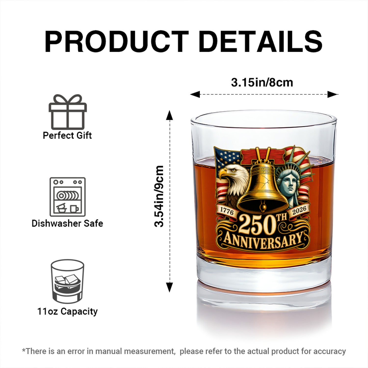 USA 250 Years Whiskey Glass American Heritage Gift