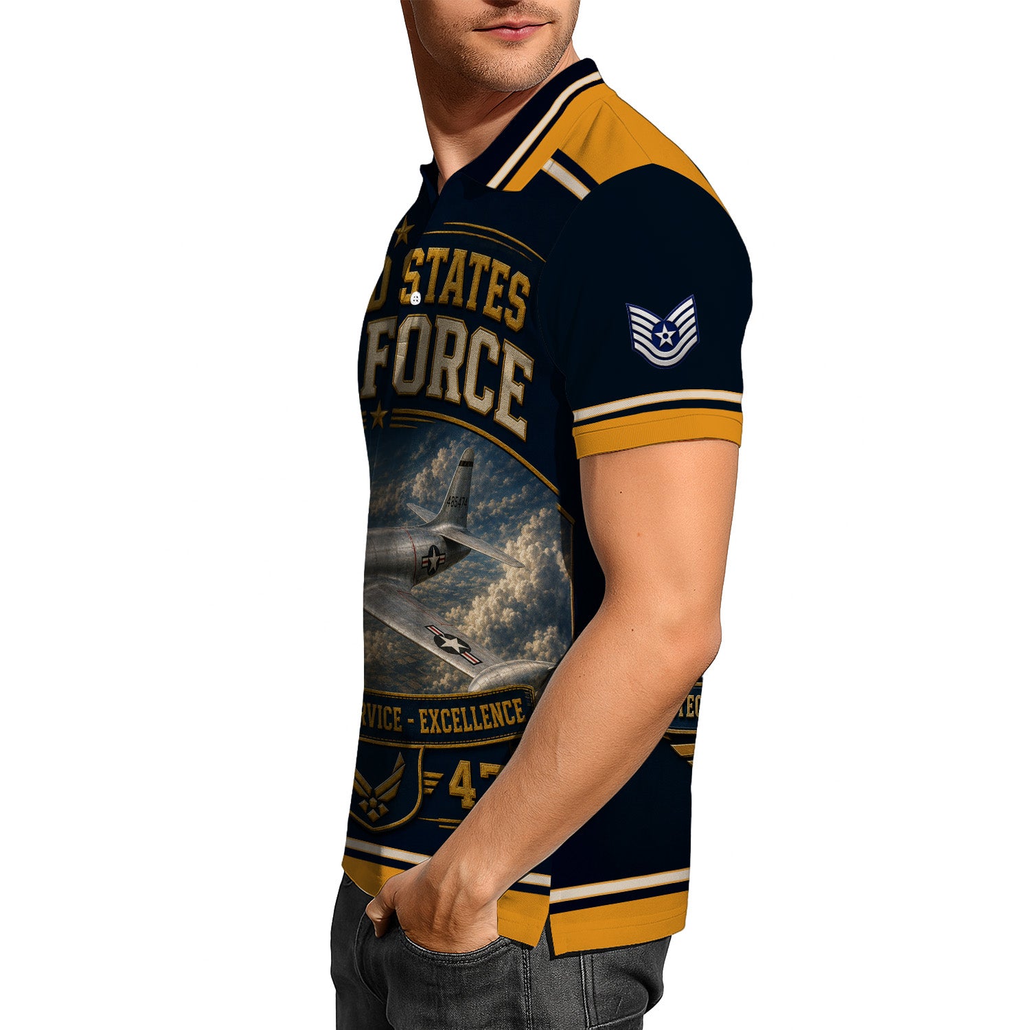 Custom USAF Name Rank 3D Polo Shirt for Veterans