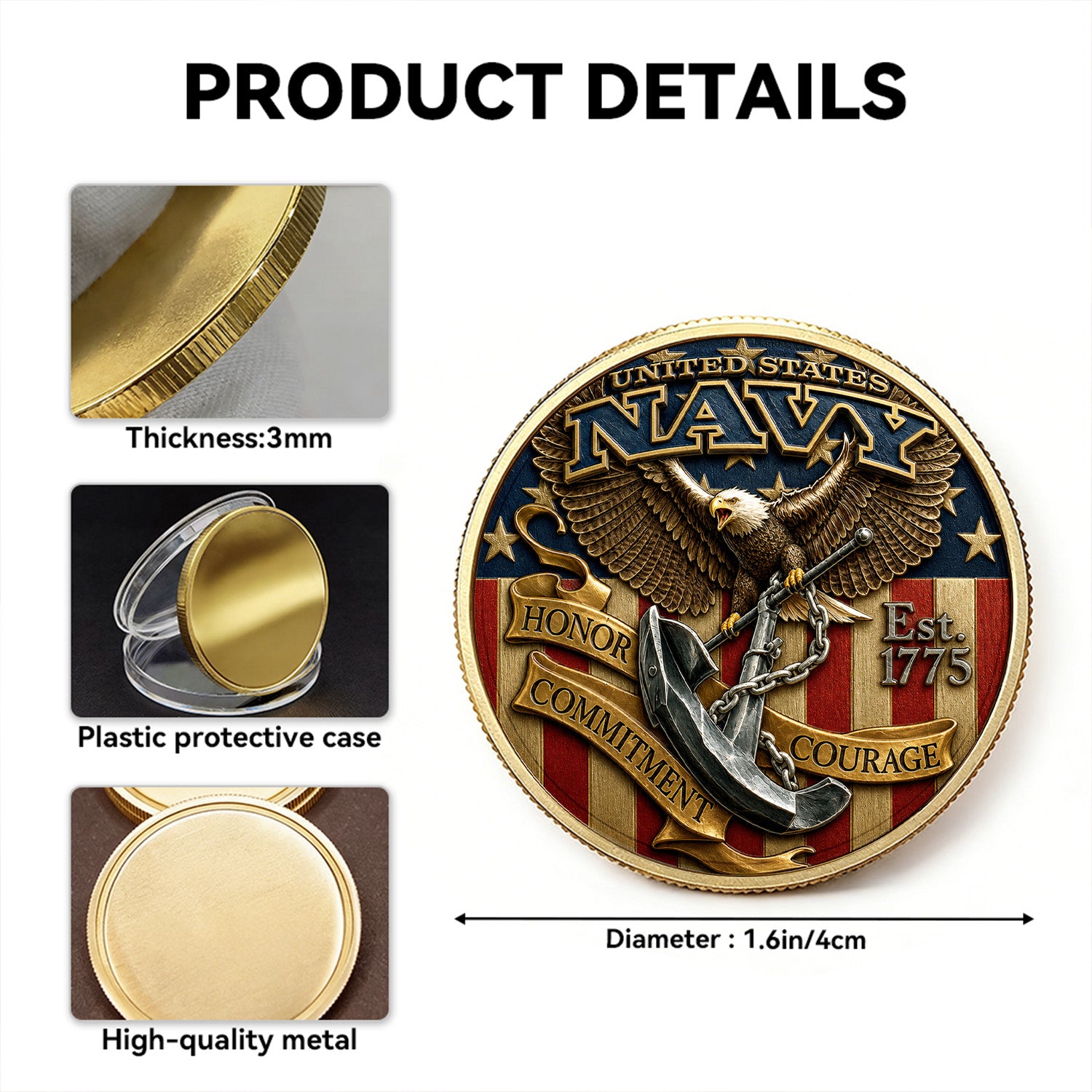 Custom Navy Enlisted Rank Name 3D Challenge Coin Gift