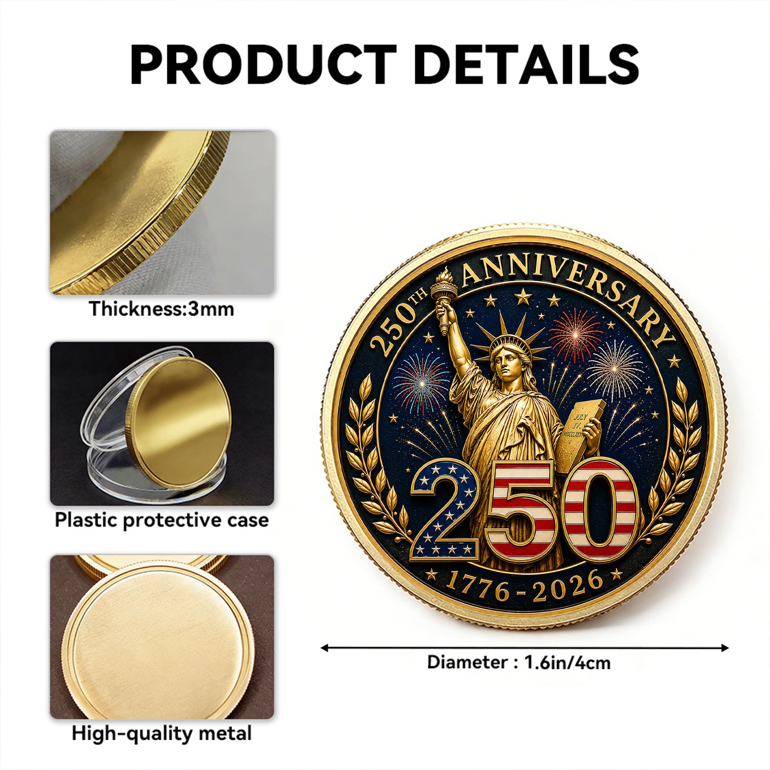 USA 250th Anniversary Custom USAF Text Rank 3D Challenge Coin